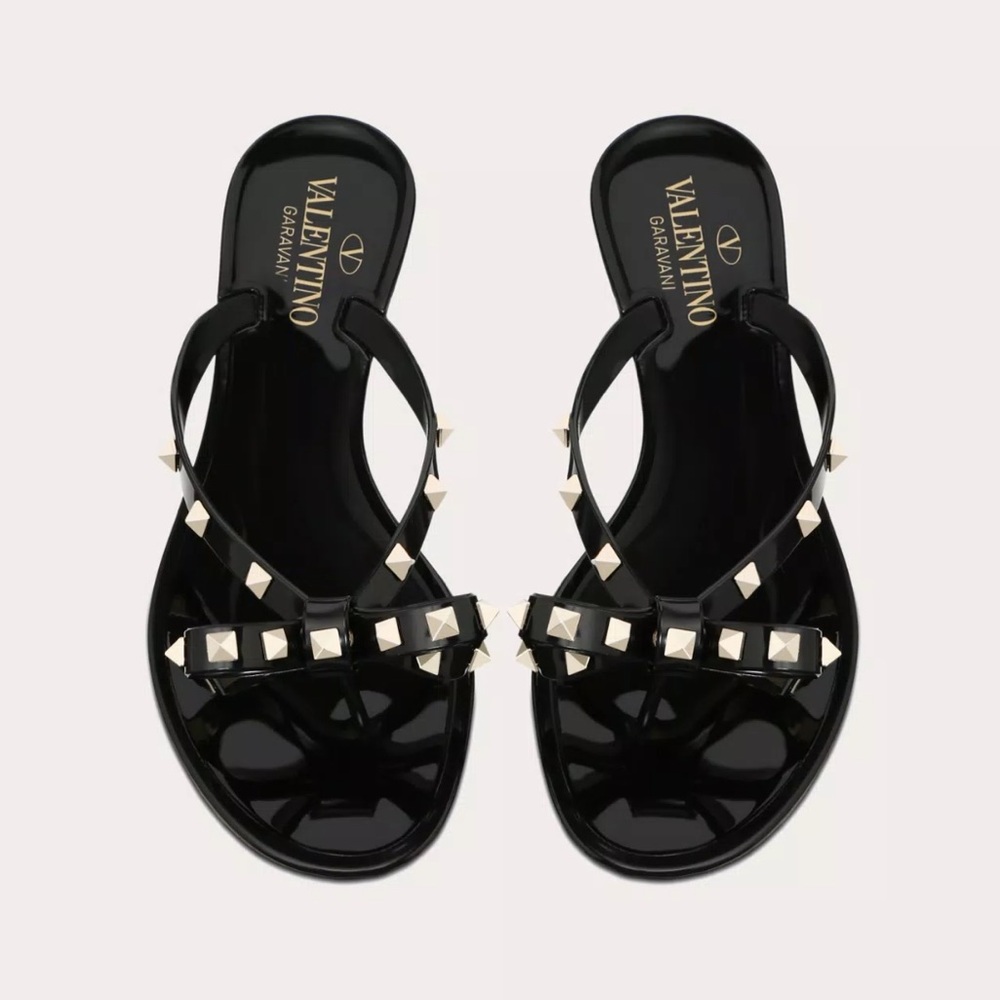 Valentino Black Rockstud Jelly Sandals Flip Flops